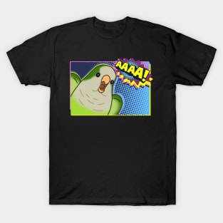 angrey green quaker parrot comic T-Shirt